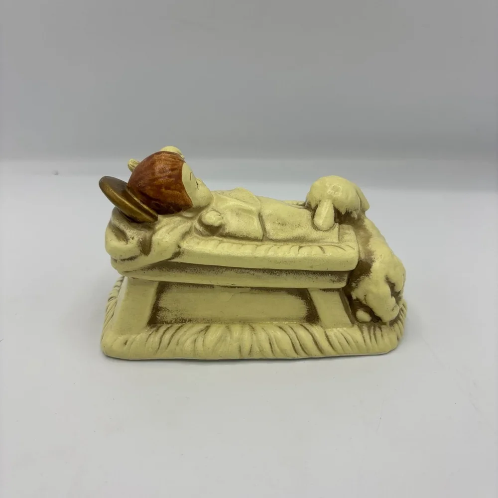 Vintage Lund’s Lites Baby Jesus Manger Figurine Korea Nativity Lamb Dove 1980s